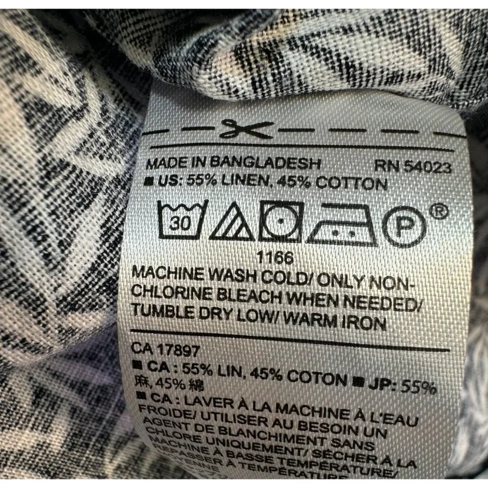 Banana Republic Slim Fit XL Navy & White Leaf Print Linen Blend Long Sleeve Butt
